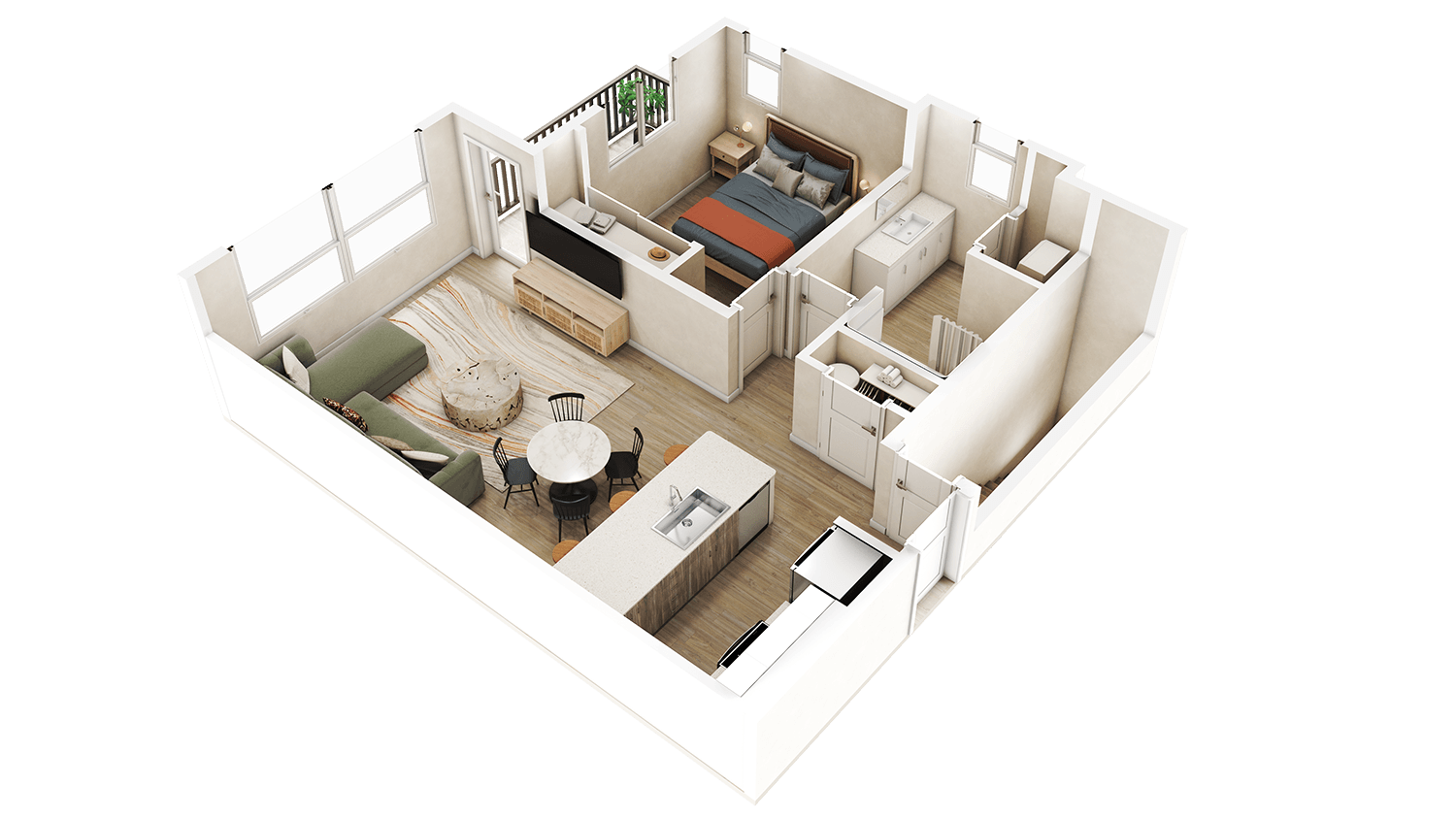 Floor plan for 1 bed, 1 bath, 769 sqft